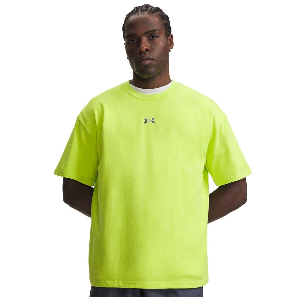 Under Armour Men's Heavyweight Metal Logo Short Sleeve - Neon Green - NEON GREEN
